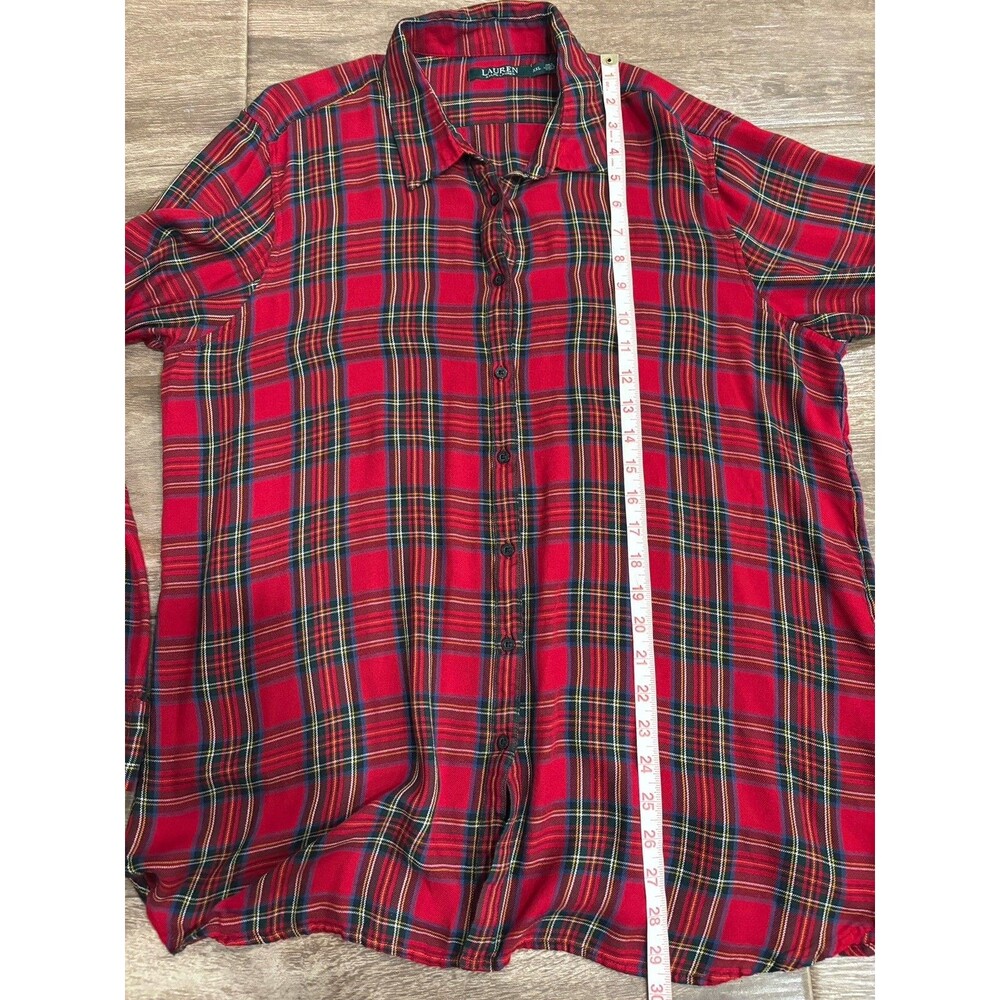 Lauren Ralph Lauren Women’s XXL Tartan Plaid Lightweight Buttondown Red Shirt - Picture 2 of 6